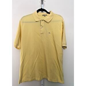Burberry London Men’s Nova Check Placket Gray Logo Yellow Cotton Polo L